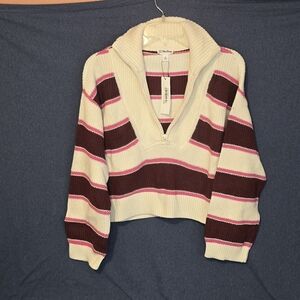 Striped Cream and Pink Women's Sweater